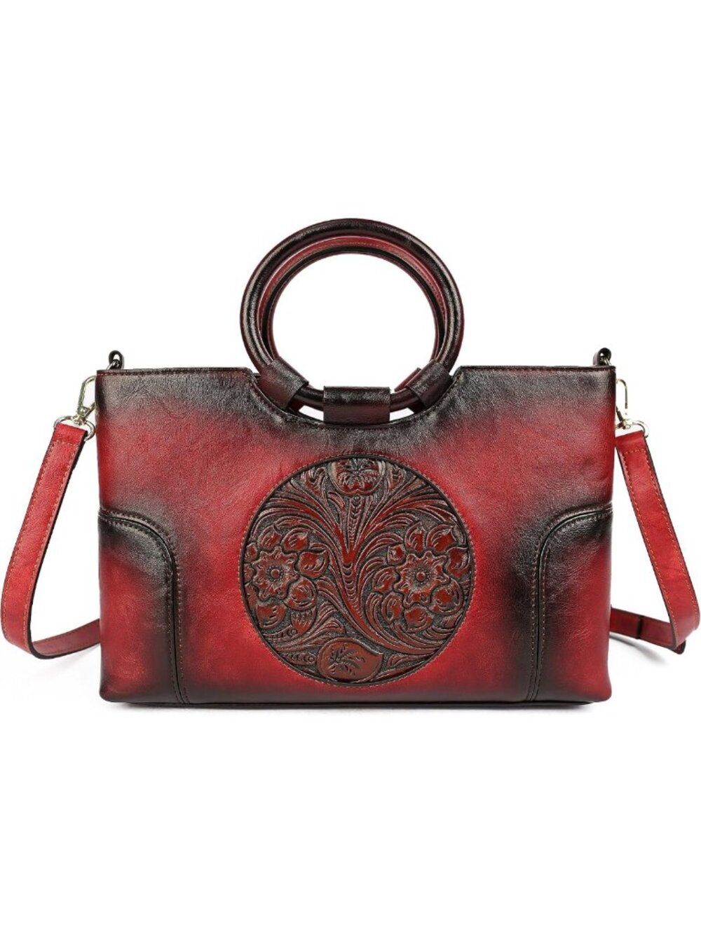 Vintage Leather Clutch Purse for Women - Embossed Tote Bag & Shoulder Handbag